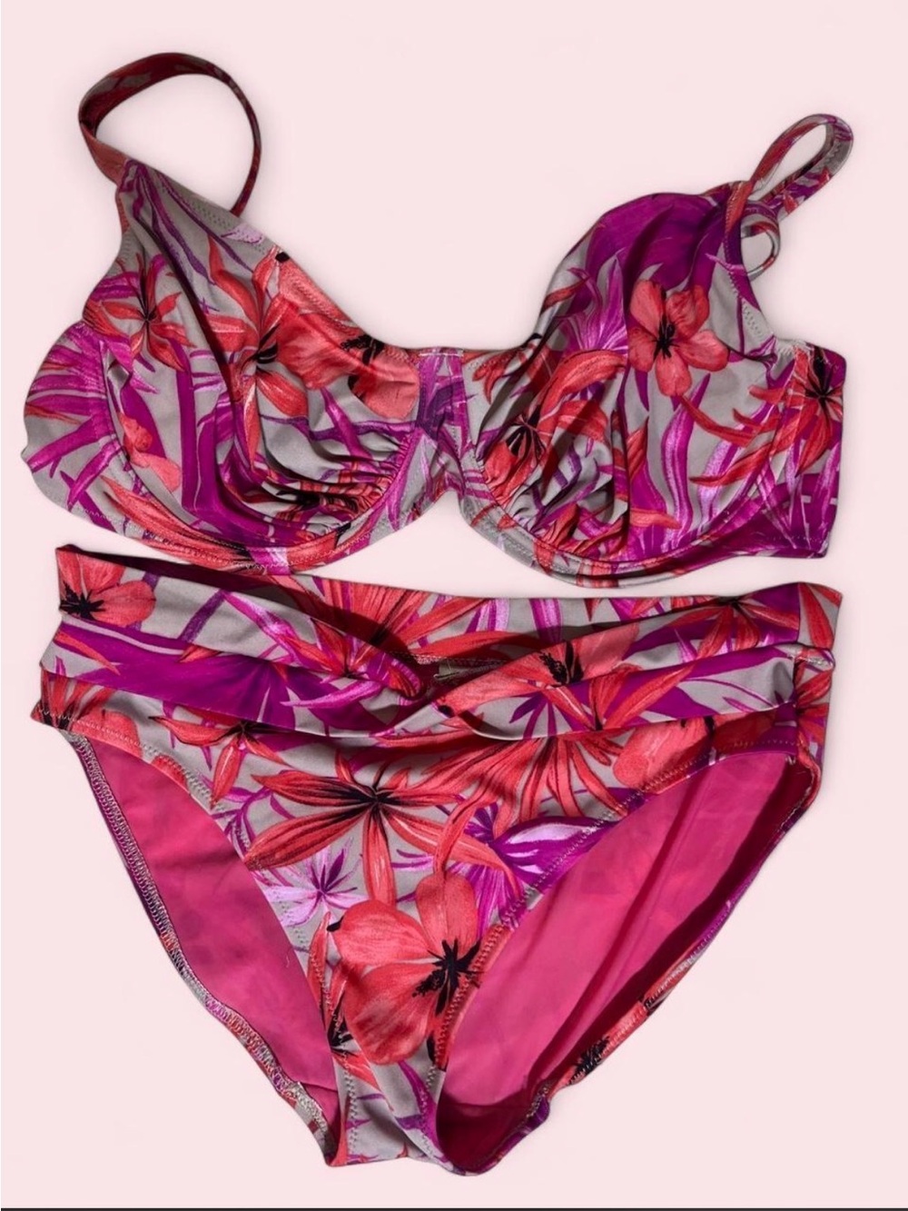 Floral D+ underwire curve holding orange and pink bikini set Meduim 2pc vactaion - Picture 7 of 9